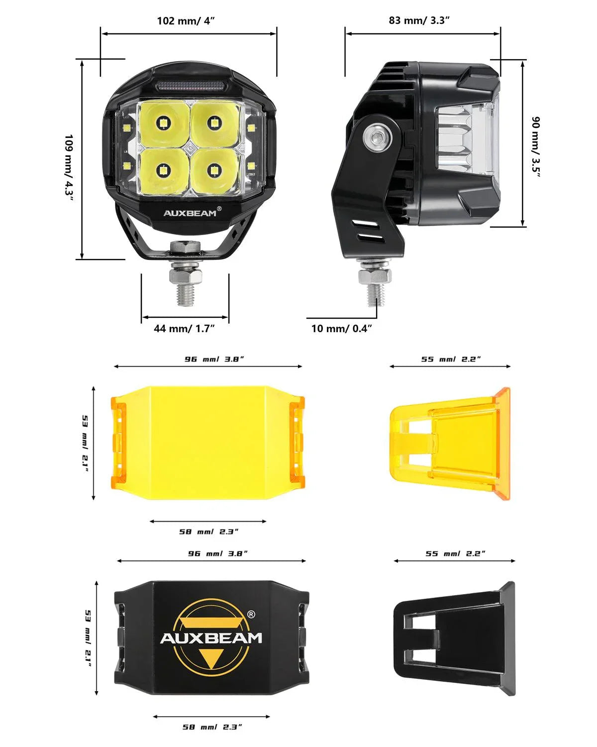 Auxbeam V-MAX Series 4" 92W Round Side-Shooter LED Pods — Amber DRL