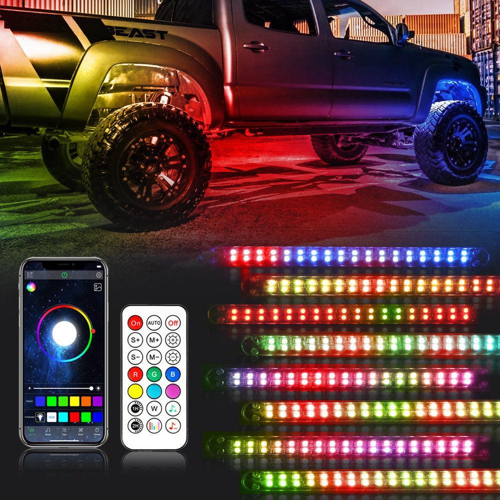 Auxbeam RGB underglow kit lighting up vehicle underbody