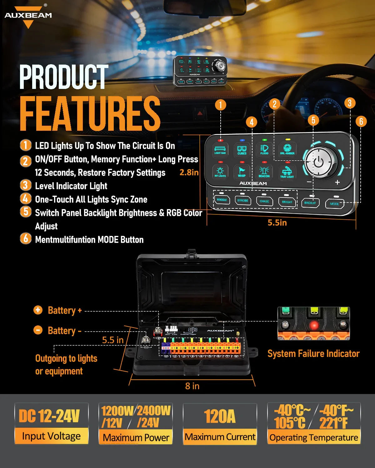 Auxbeam KS-80 Knob RGB Switch Panel — Off-Road Light Controller