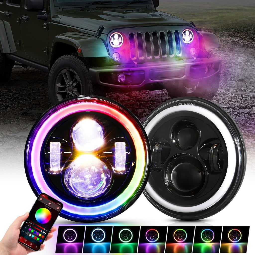 Auxbeam 7 inch RGB halo LED headlights for Jeep Wrangler JK TJ LJ