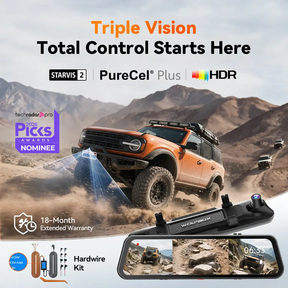 WOLFBOX G900TriPro Bumper 3-channel mirror dash cam
