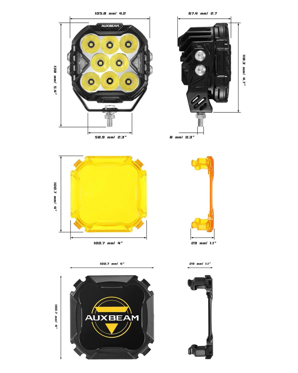 Auxbeam CUBE-Z Series 4" LED Pod Lights — White DRL + Amber Turn Signal