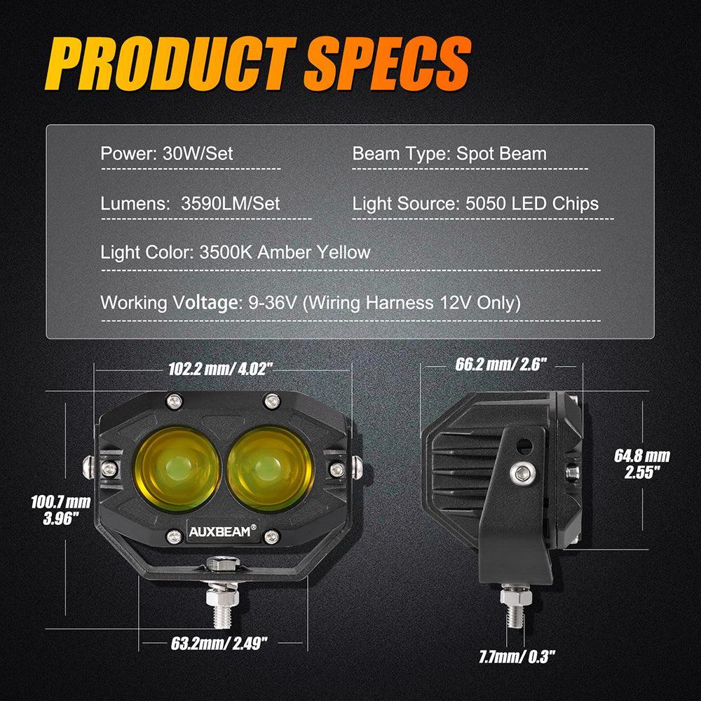Auxbeam R4 Series 4" 60W Amber Spot LED Pods