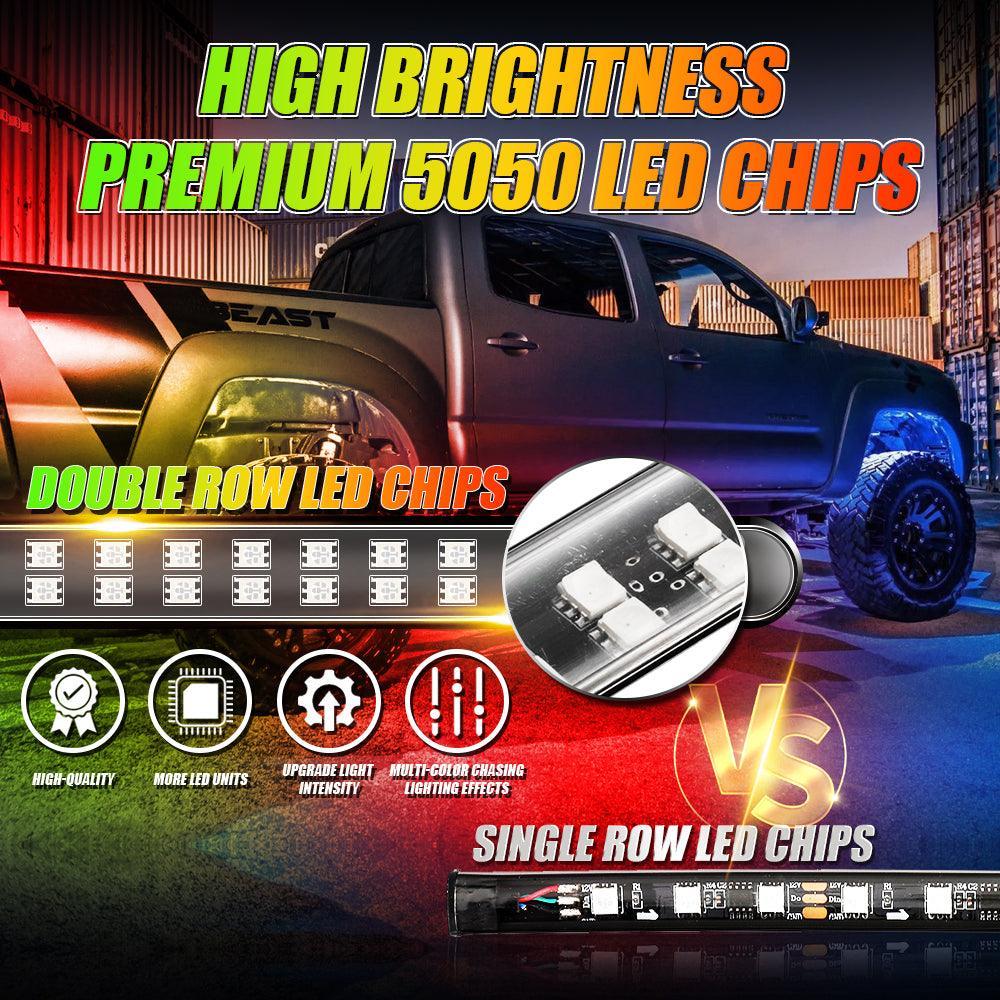 Auxbeam RGB underglow strips installed under a car