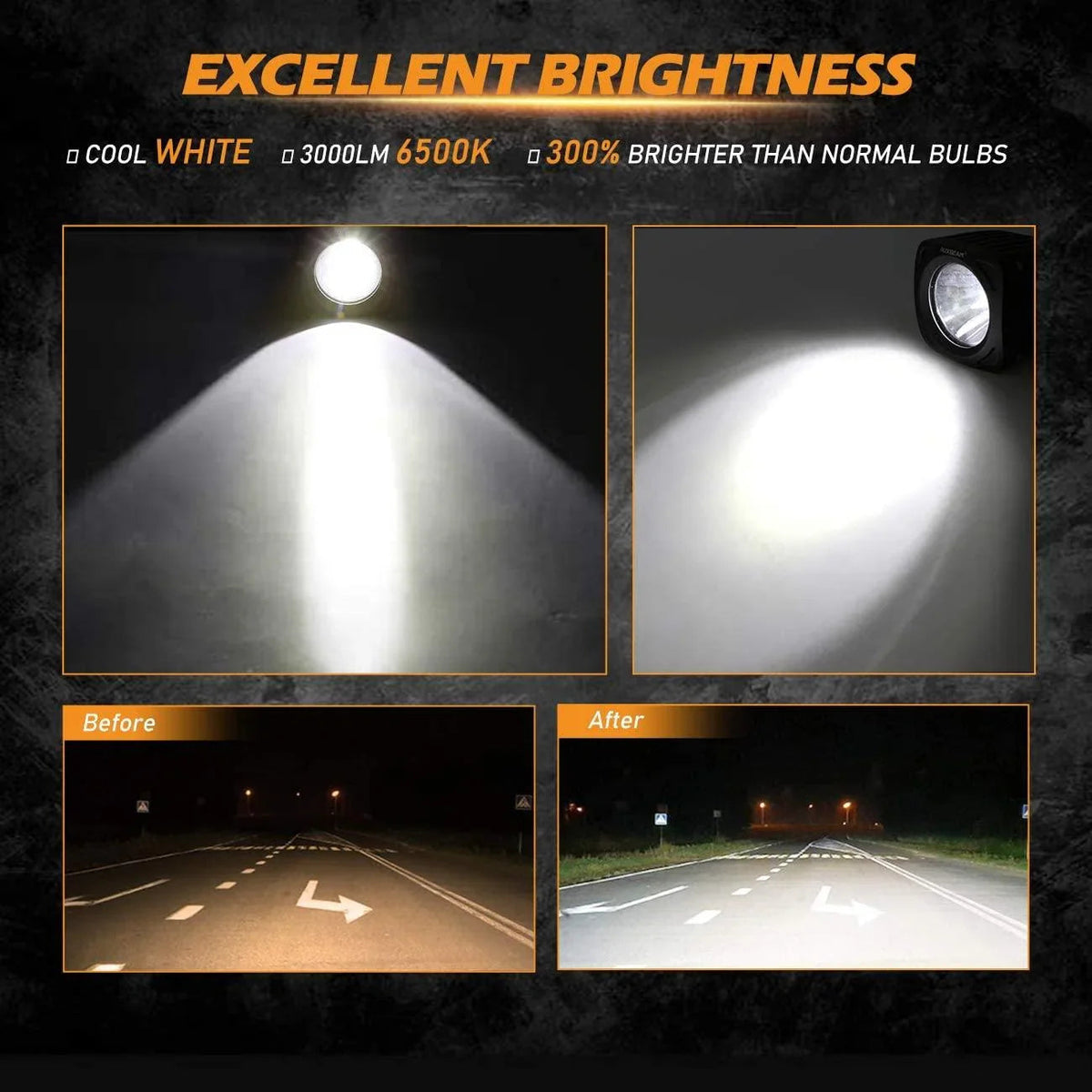 Auxbeam 3.5" 50W Round/Square Combo Driving Lights — White / Yellow (Pair)