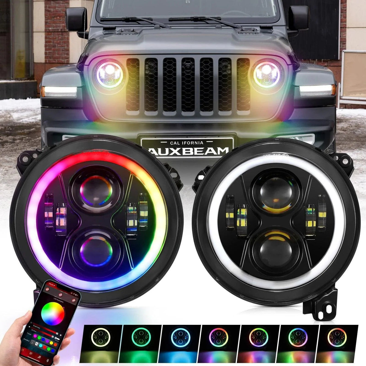 Auxbeam 9 inch RGB halo LED headlights for Jeep Wrangler JL Gladiator