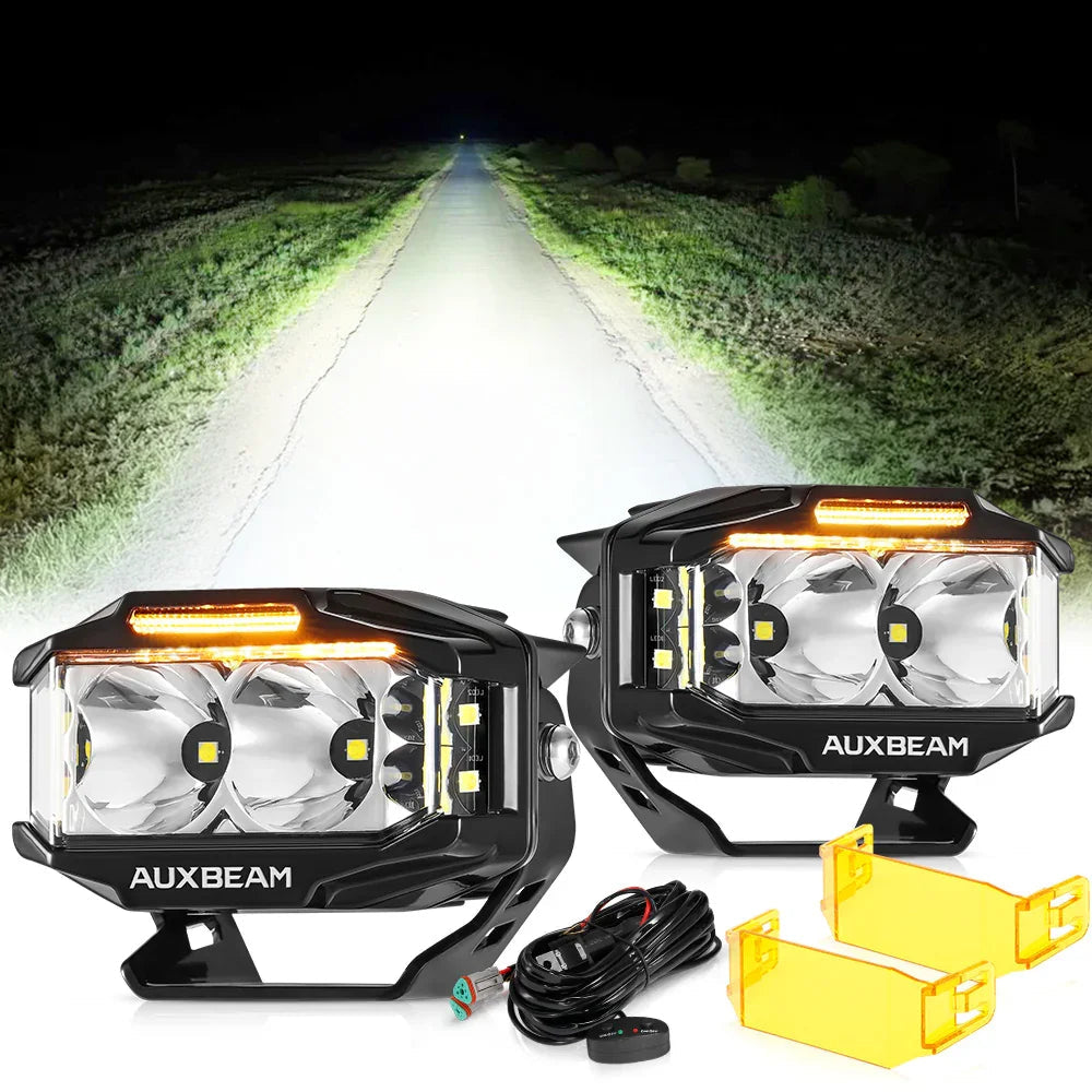 Auxbeam V-MAX 4 inch rectangular side-shooter pods amber DRL