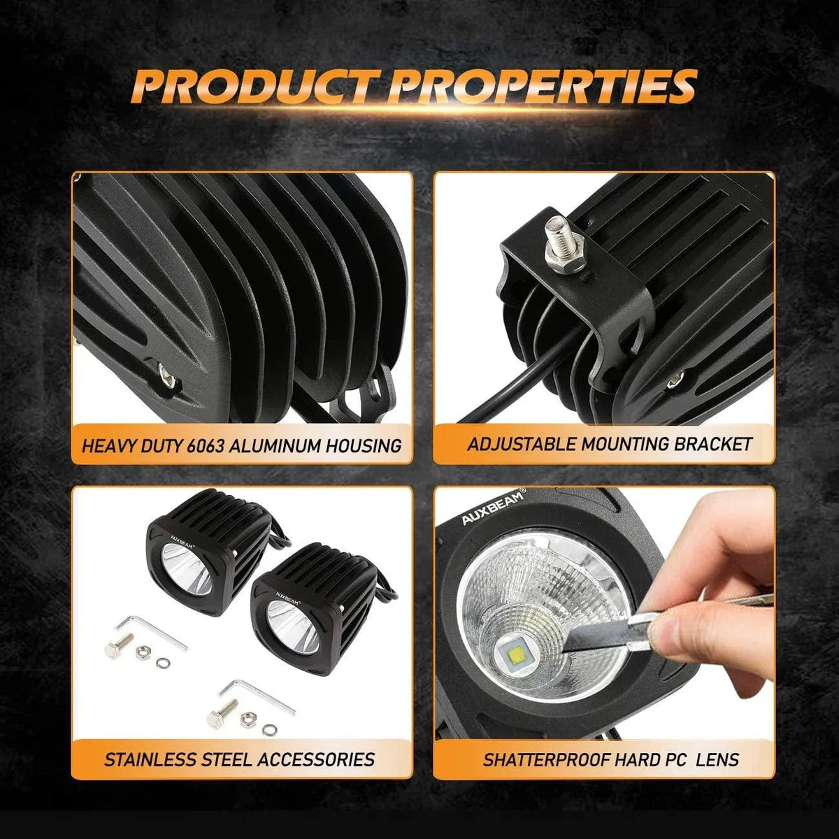 Auxbeam 3.5" 50W Round/Square Combo Driving Lights — White / Yellow (Pair)