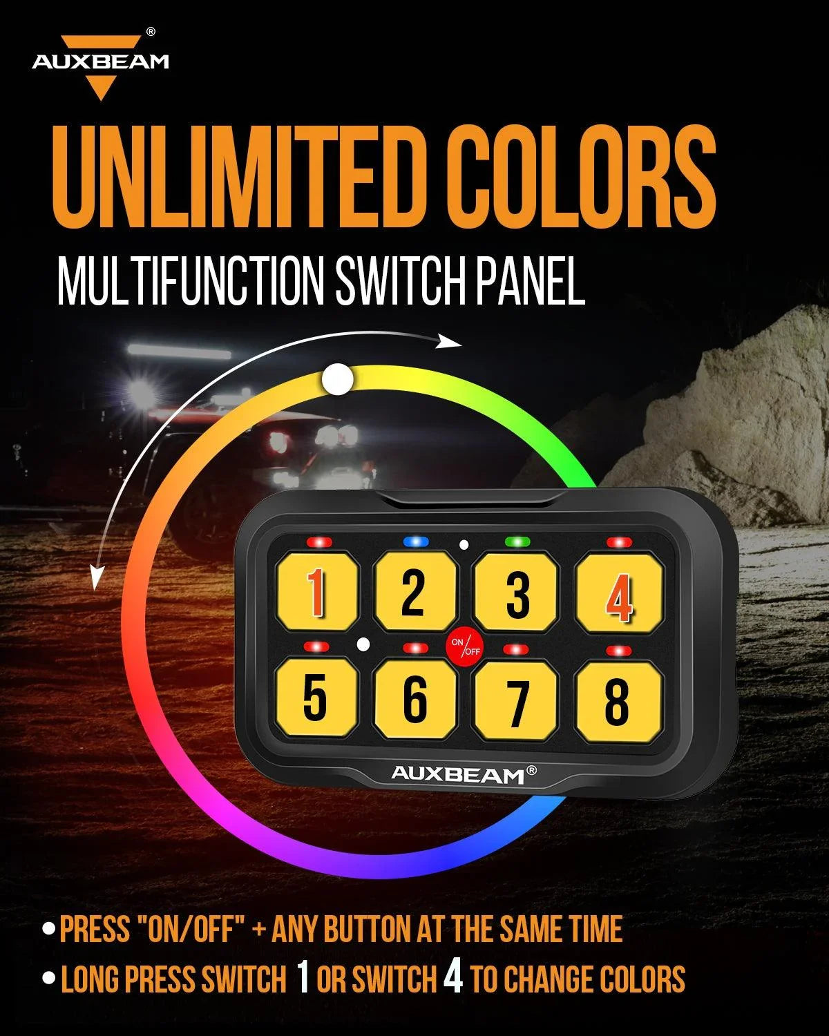 Auxbeam RGB Series LED Switch Panel — Off-Road Light Controller