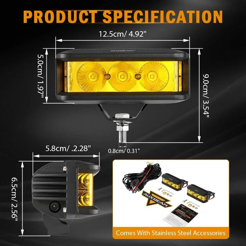 Auxbeam R5 Series 5" 68W Amber Side-Shooter Spot LED Pods (Pair)