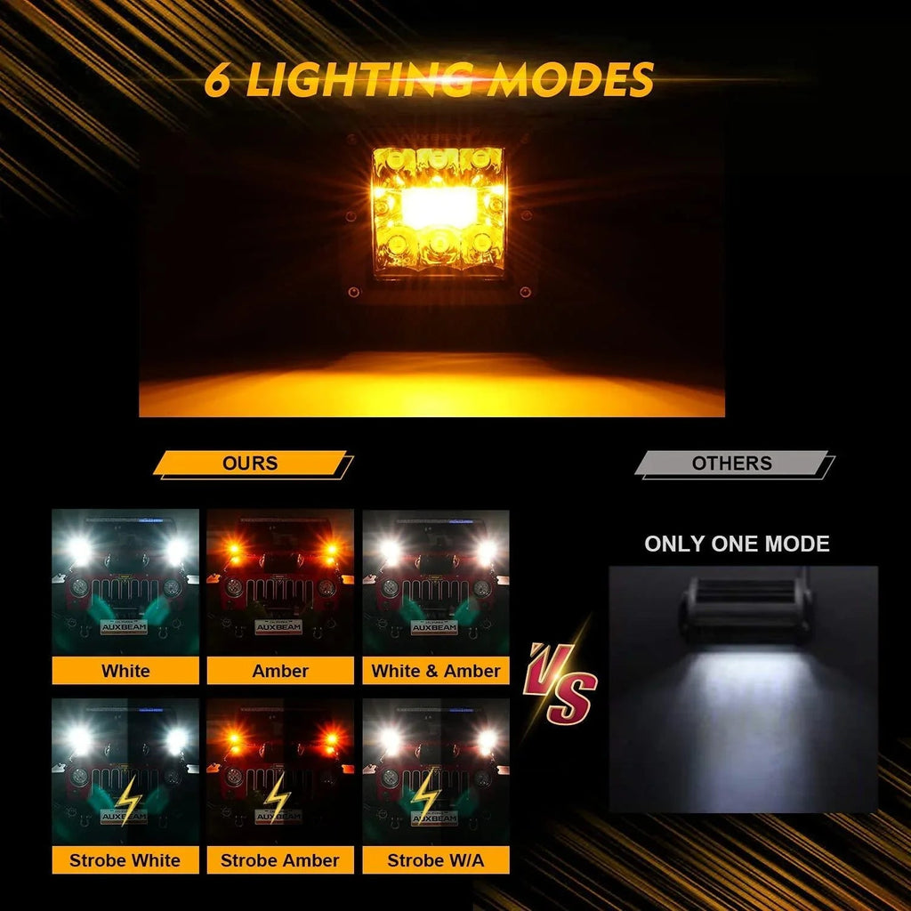 Auxbeam 3" 72W 6-Mode White & Amber Square LED Pods (Pair)