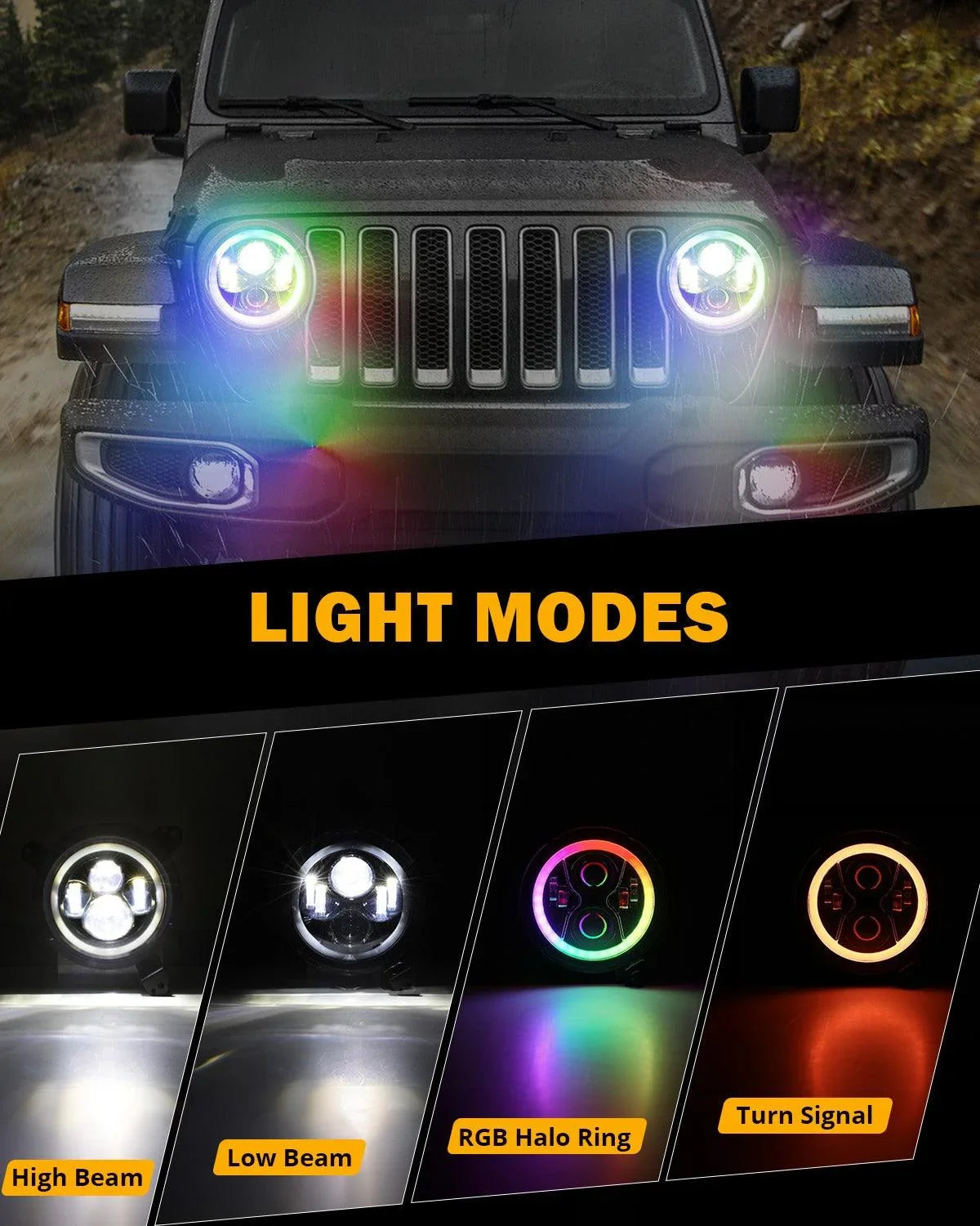 Auxbeam 9" RGB Halo LED Headlights for Jeep Wrangler JL / Gladiator (Pair)