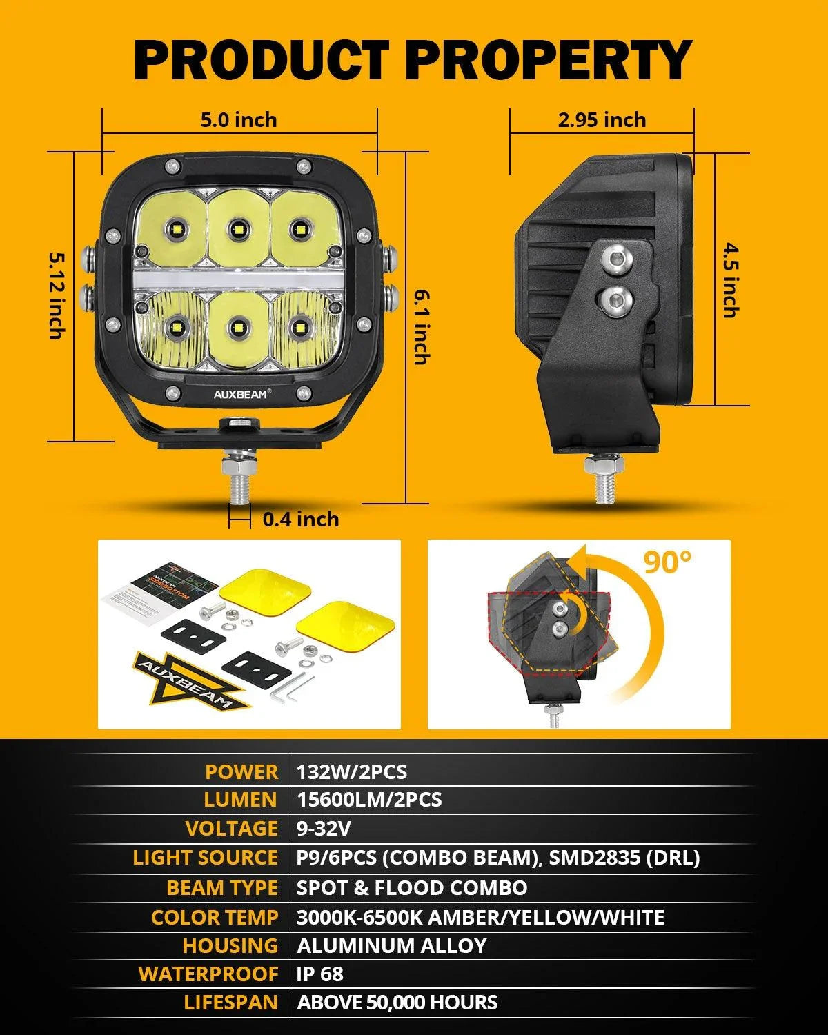 Auxbeam XP-ULTRA 5" 132W White/Amber Combo LED Pods with Amber DRL