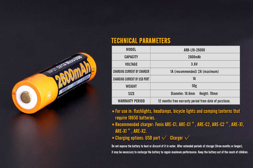 ARB-L18-2600U Built-in USB Rechargeable Battery