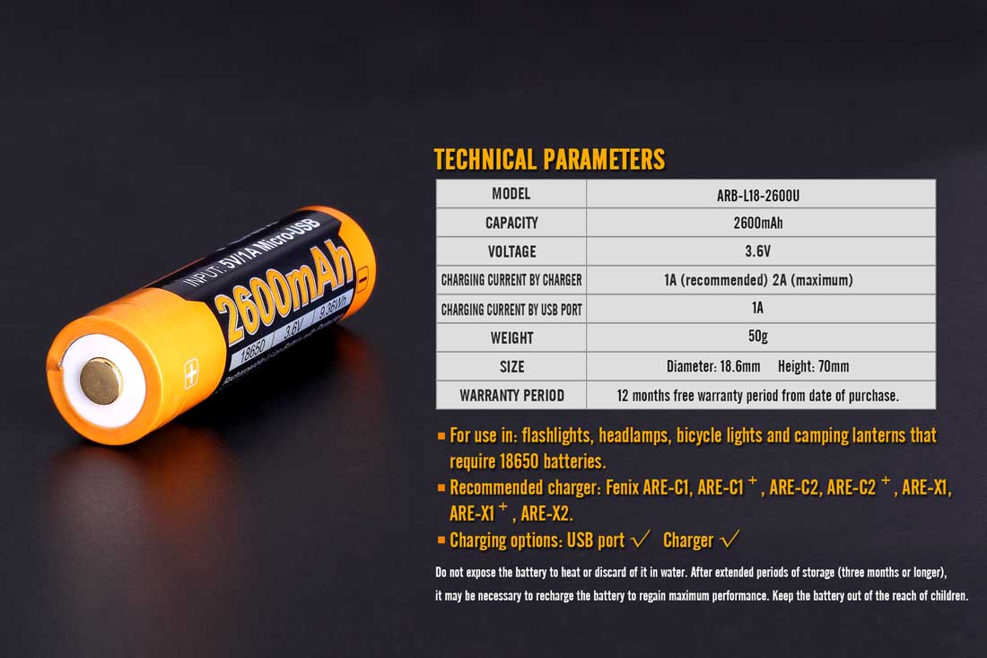 ARB-L18-2600U Built-in USB Rechargeable Battery