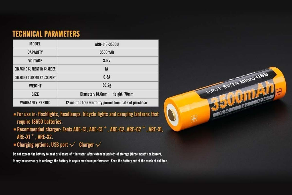 ARB-L18-3500U Built-in USB Rechargeable Battery