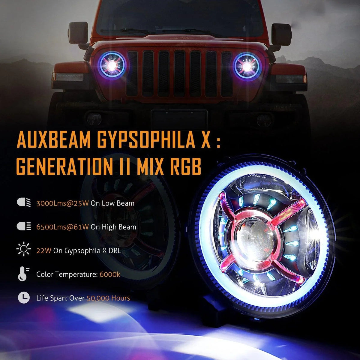 Auxbeam 9" RGB Angel-Eye LED Headlights for Jeep Wrangler JL / Gladiator JT (Pair)