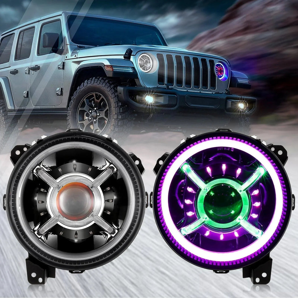 Auxbeam 9 inch RGB angel-eye LED headlights for Jeep Wrangler JL