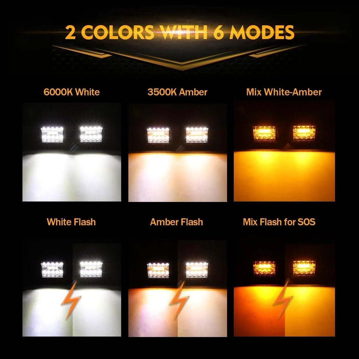 Auxbeam 4" 120W 6-Mode White & Amber LED Pods