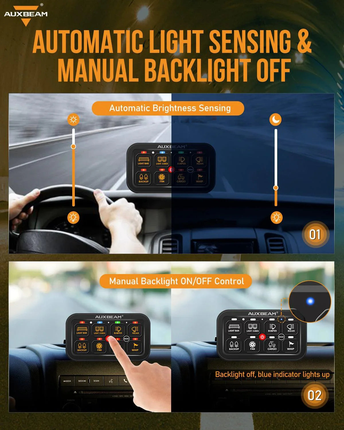 Auxbeam RGB Series LED Switch Panel — Off-Road Light Controller