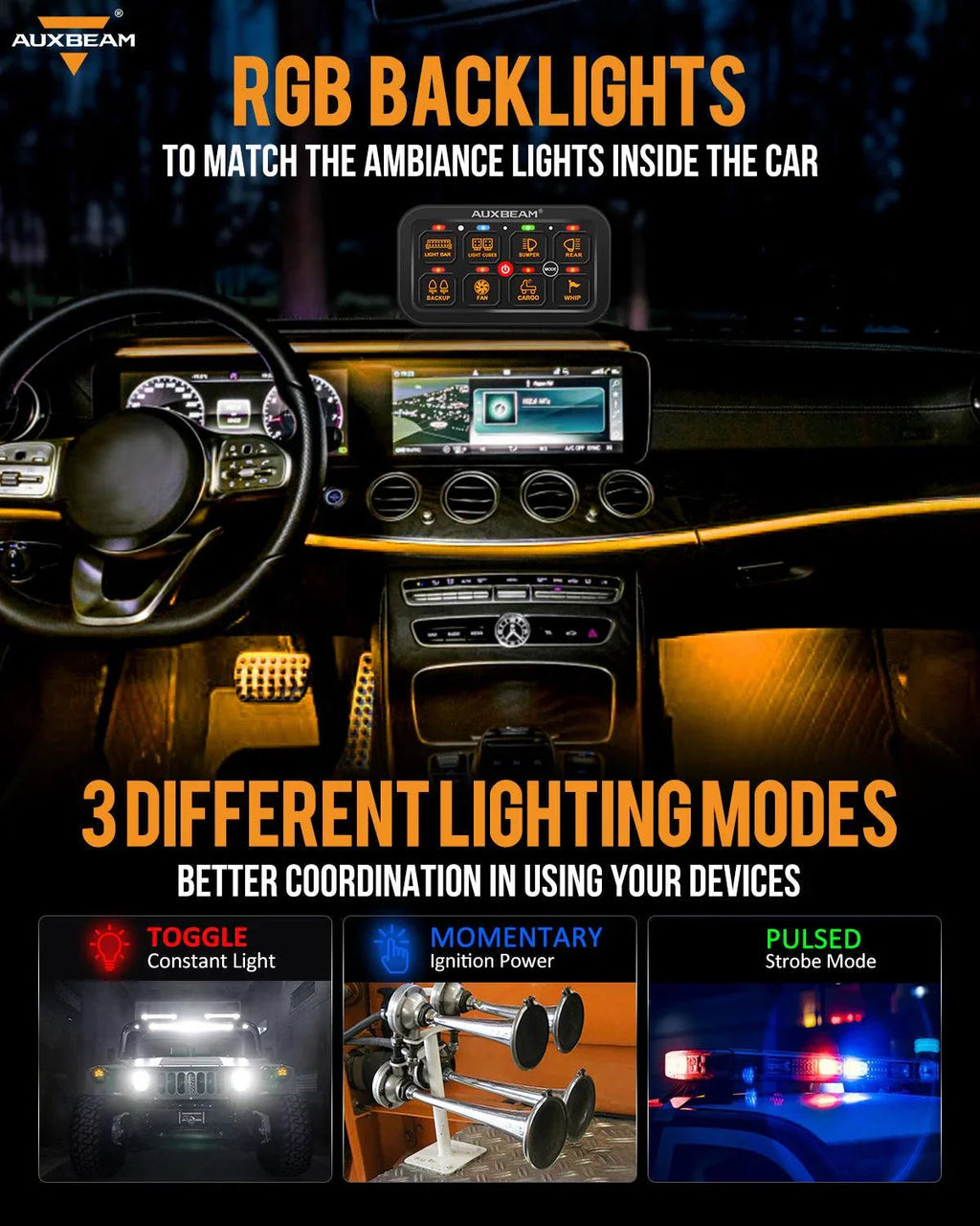Auxbeam RGB Series LED Switch Panel — Off-Road Light Controller
