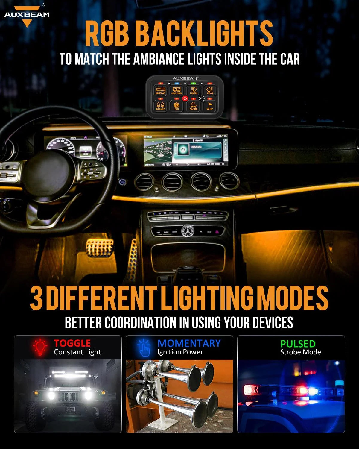 Auxbeam RGB Series LED Switch Panel — Off-Road Light Controller