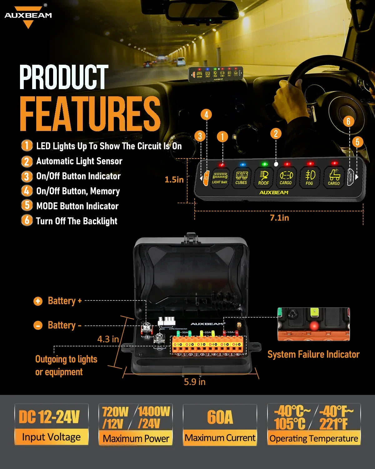 Auxbeam AS Series RGB Slim Switch Panel — Off-Road Light Controller