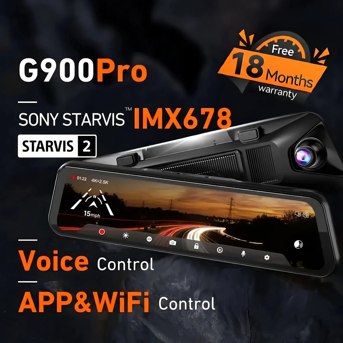 WOLFBOX G900Pro 12 inch mirror dash cam