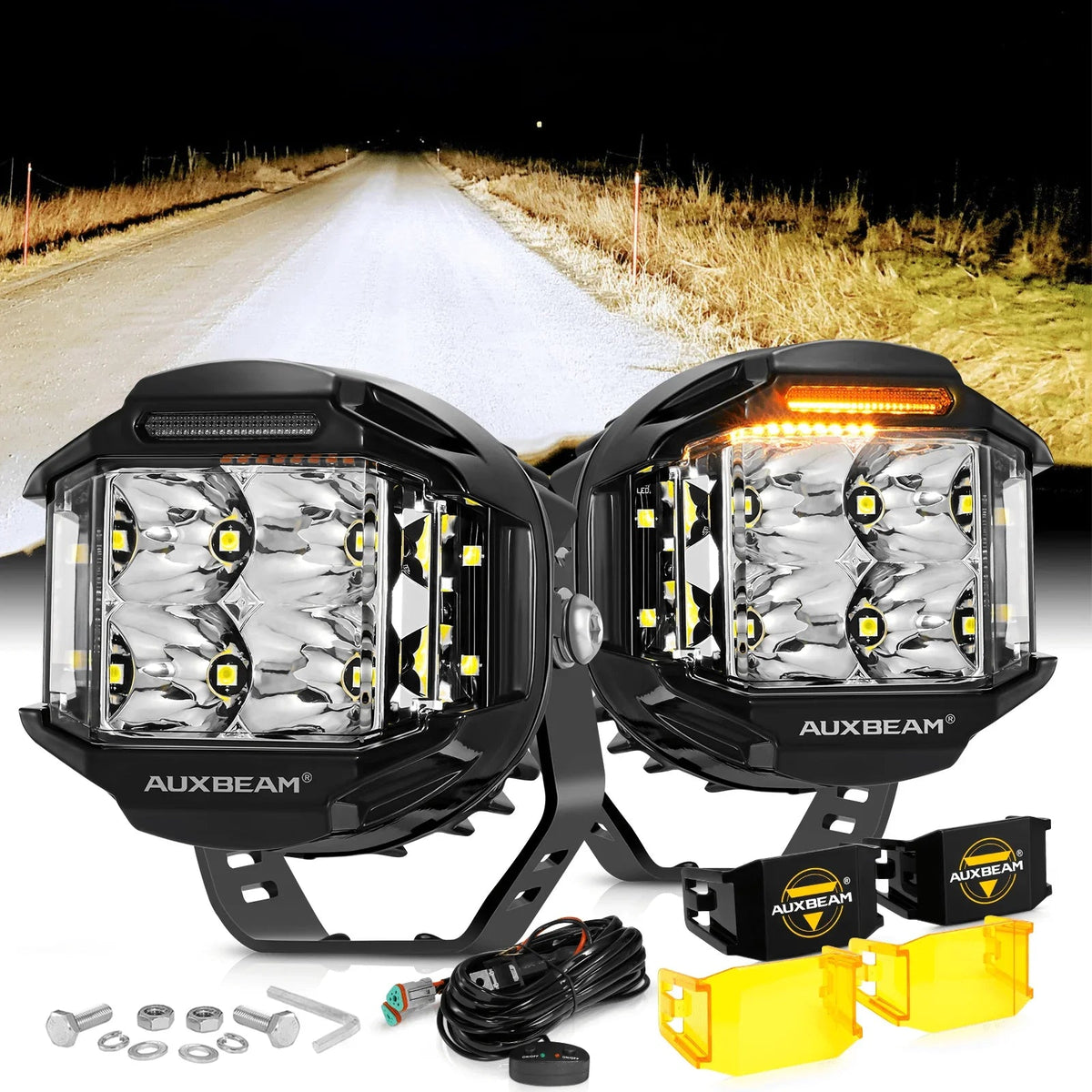 Auxbeam V-MAX 4 inch round side-shooter pods amber DRL