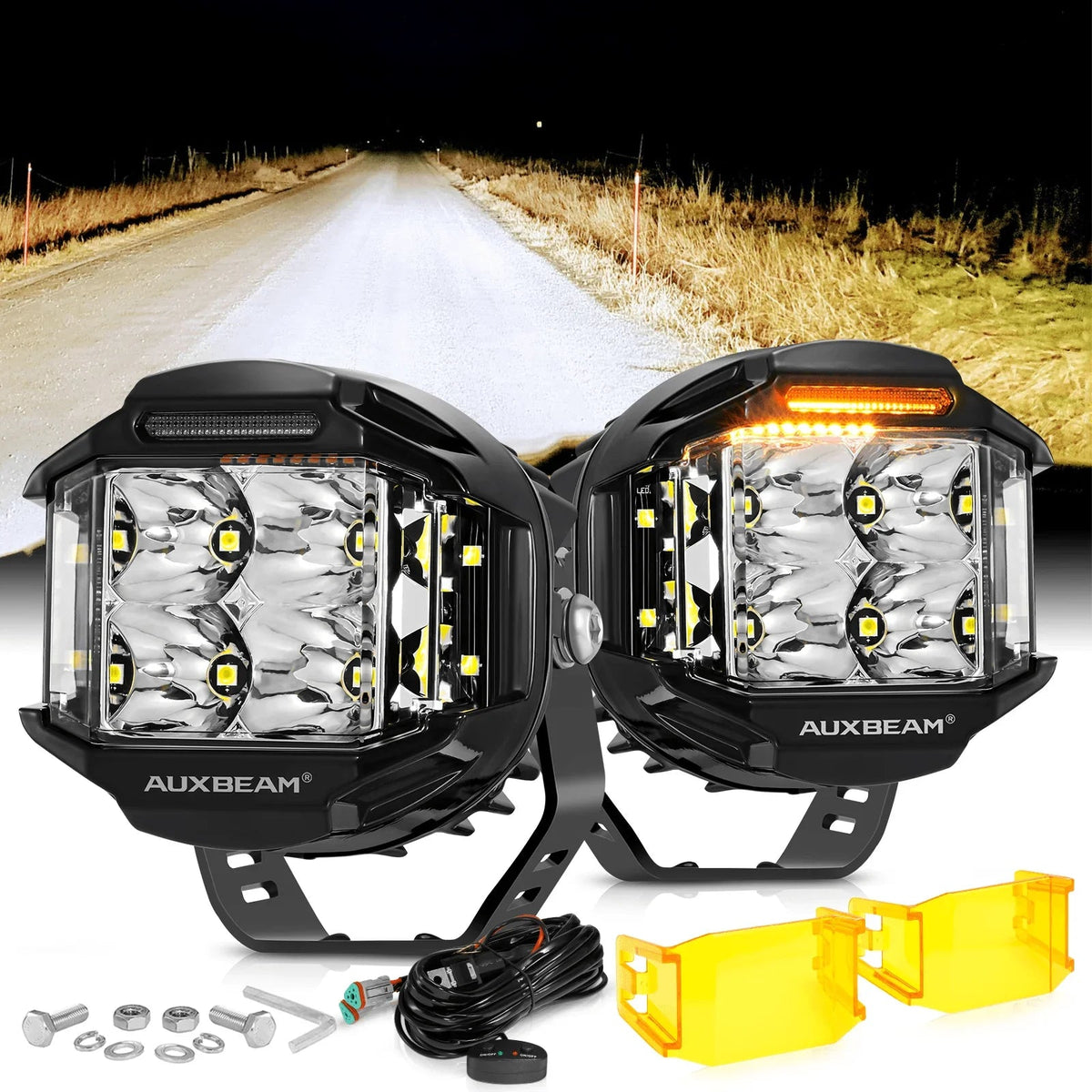 Auxbeam V-MAX Series 4" 92W Round Side-Shooter LED Pods — Amber DRL