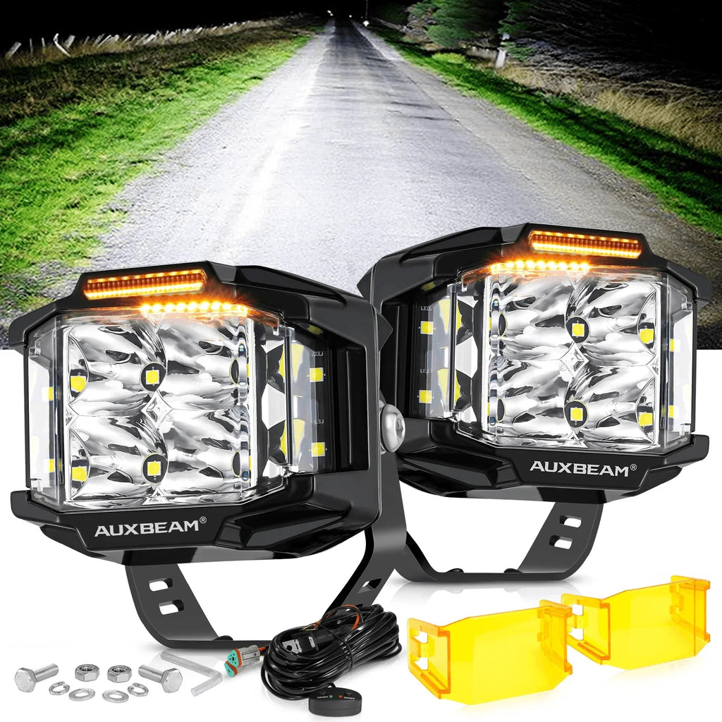 Auxbeam V-MAX Series 4" 92W Square Side-Shooter LED Pods — Amber DRL