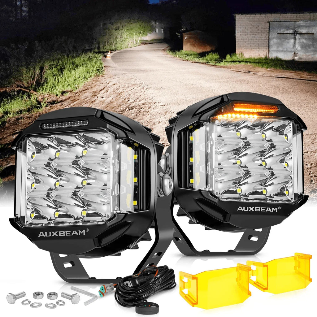 Auxbeam V-MAX Series 5" 168W Round Side-Shooter LED Pods — Amber DRL
