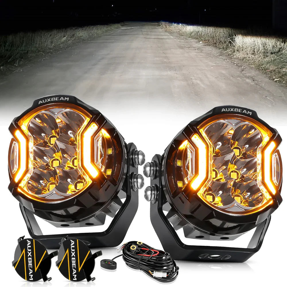 Auxbeam V-ULTRA 3 inch white side-shooter pods with amber DRL