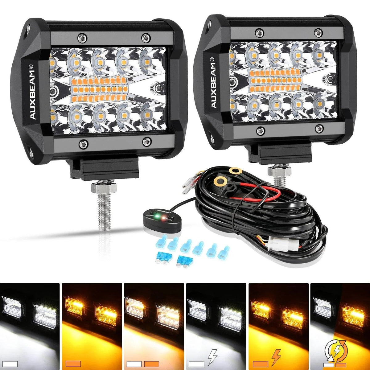 Auxbeam 4 inch 6-mode white amber LED pods