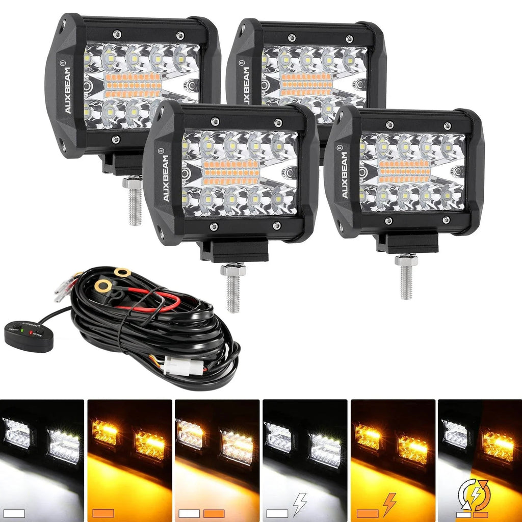 Auxbeam 4" 120W 6-Mode White & Amber LED Pods