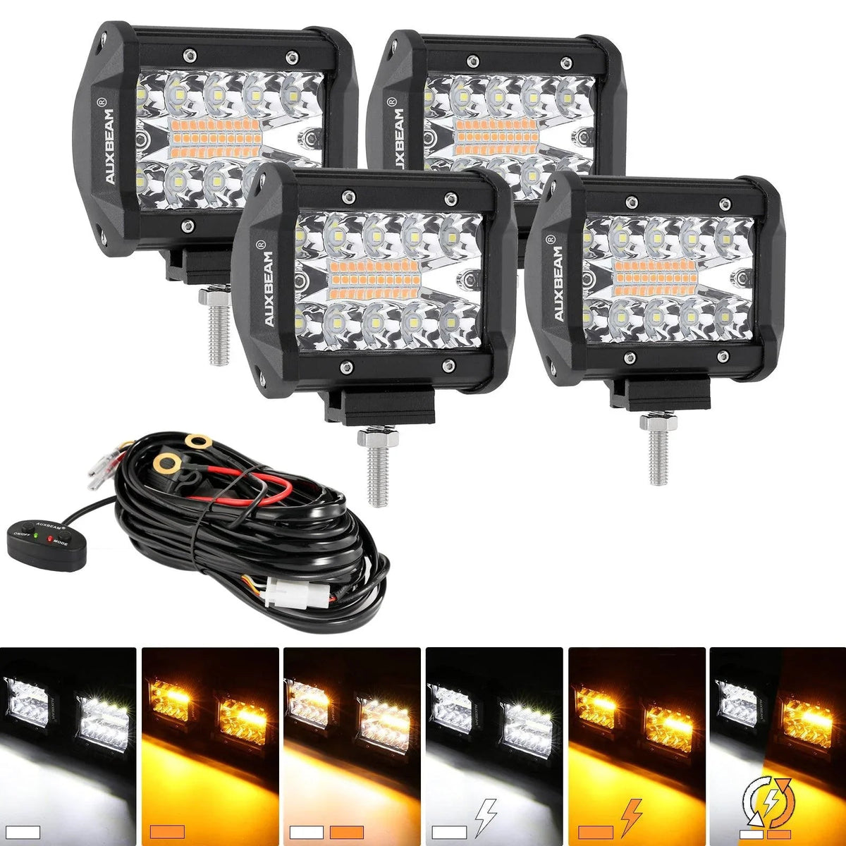 Auxbeam 4" 120W 6-Mode White & Amber LED Pods