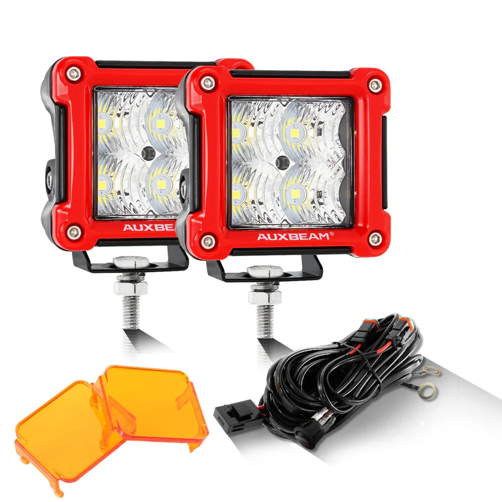 Auxbeam 3" LED Pods — Flood beam, Red frame