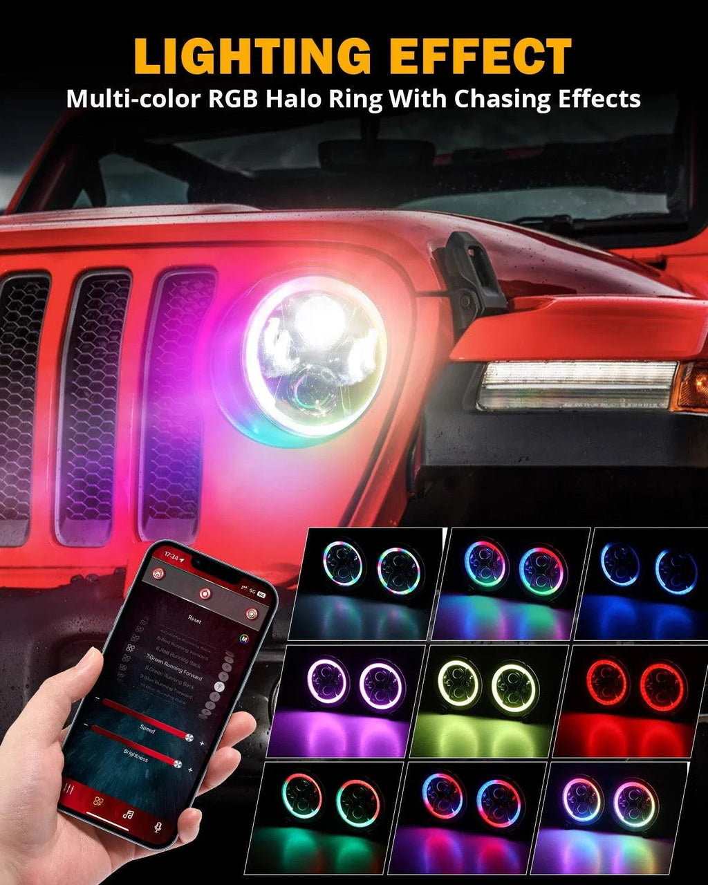 Auxbeam 9" RGB Halo LED Headlights for Jeep Wrangler JL / Gladiator (Pair)