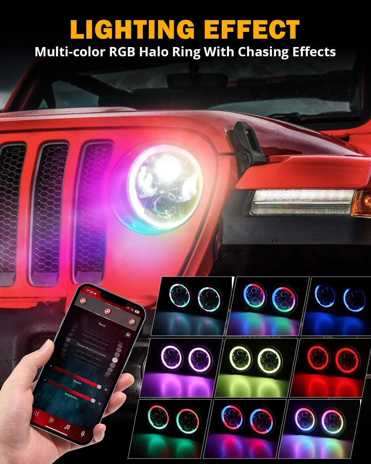 Auxbeam 9" RGB Halo LED Headlights for Jeep Wrangler JL / Gladiator (Pair)