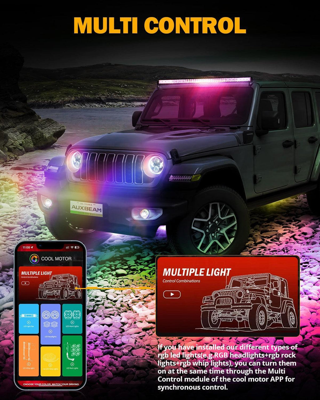 Auxbeam 9" RGB Halo LED Headlights for Jeep Wrangler JL / Gladiator (Pair)